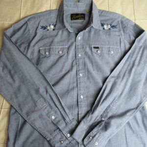 Howler Brothers Crosscut Deluxe L/S Hibiscus Hawaiian Blue Oxford M